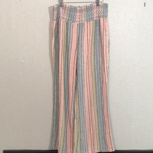 So Linen Blend Wide Waistband Wide Leg Pastel Stripe Pants size XL - Picture 1 of 6